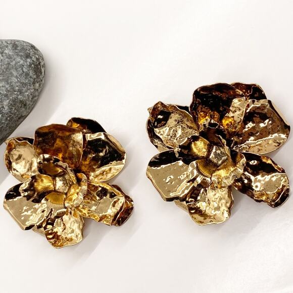NEW Golden Flower Statement Earrings - Picture 6 of 13